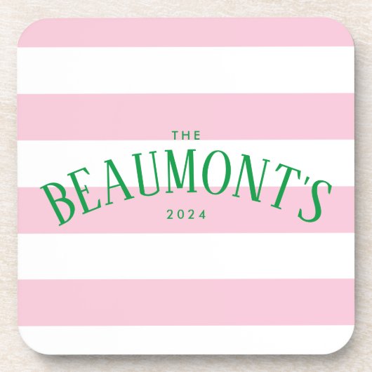 Dessous-de-verre Preppy rose et vert Fiançailles à deux bandes (Devant)