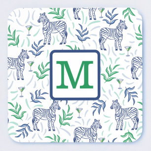 Dessous-de-verre Preppy White Zebra Martinis Green Monogramme