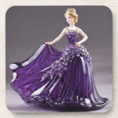 Dessous-de-verre princesse en verre cristal avec robe violette (Devant)