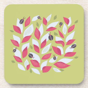 Dessous-de-verre Printemps Abstrait Feuilles botaniques roses Ladyb