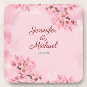 Dessous-de-verre Printemps mariage rose cerise fleurs (Devant)