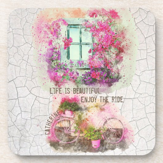 Dessous-de-verre Profitez De La Promenade | Vélo Aquarelle Avec Fle (Devant)