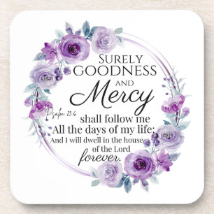 Dessous-de-verre Psaume 23:6 Inspirationnel Bible Verse Floral Viol