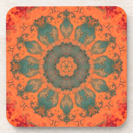 Dessous-de-verre Psychédélic Hippie Teal Orange and Red (Devant)