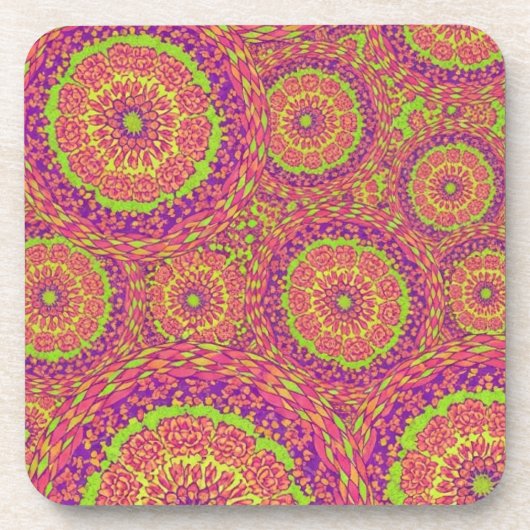 Dessous-de-verre Psychedelic Neon Mandala Swirl Pattern (Devant)