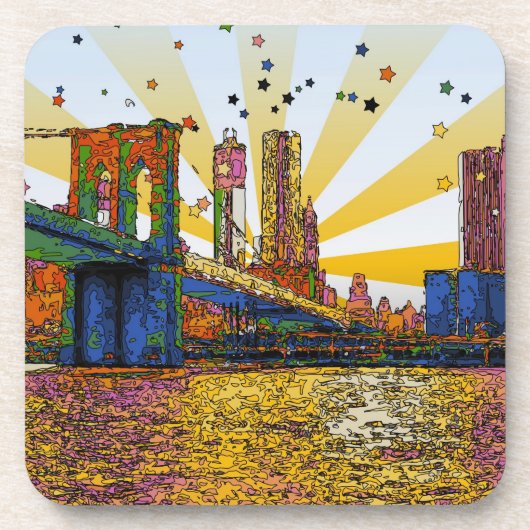 Dessous-de-verre Psychedelic New York : Brooklyn Bridge, WTC #1 (Devant)