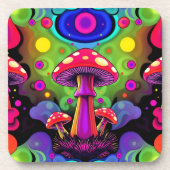Dessous-de-verre Psychedelic Vibrant Colorful Retro Mushrooms (Devant)