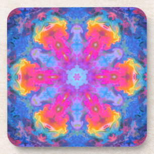 Dessous-de-verre Psychédélique Hippie Fleur rose jaune et bleu