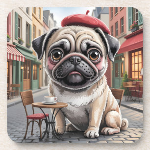 Dessous-de-verre Pug Parisien au Café du Trottoir