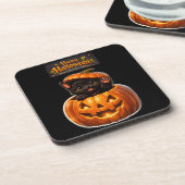 Dessous-de-verre Pumpkin peeking kitty whimsical happy Halloween (Côté gauche)