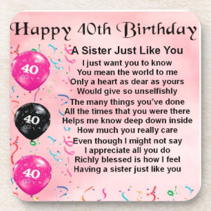 Dessous-de-verre quarantième anniversaire - poème de soeur