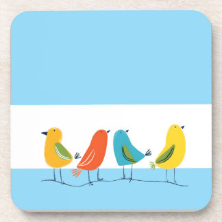 Dessous-de-verre Quatre oiseaux perchés sur une brindille