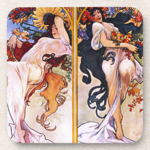 Dessous-de-verre Quatre Saisons par Alfons Mucha Art Déco Nouveau