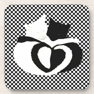 Dessous-de-verre Queues CAT - amour noir blanc