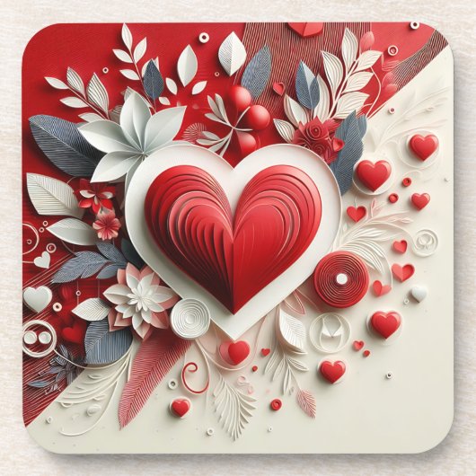 Dessous-de-verre Quilling Hearts Fleurs Design Saint Valentin (Devant)