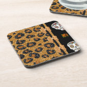 Dessous-de-verre RAB Rockabilly Gold Leopard Print Sugar Skulls (Côté gauche)