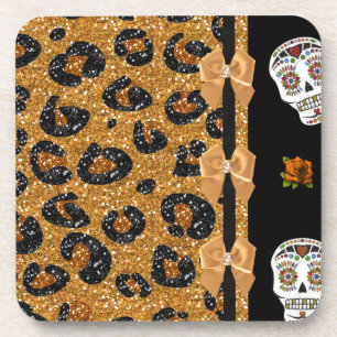 Dessous-de-verre RAB Rockabilly Gold Leopard Print Sugar Skulls