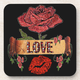 Dessous-de-verre RAB Rockabilly Saint-Valentin Roses, Amour & Rouge