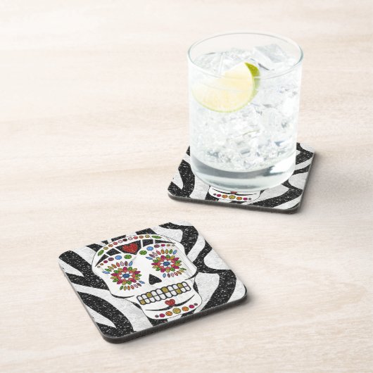 Dessous-de-verre RAB Rockabilly Sugar Skull on Zebra (Côté Droit)