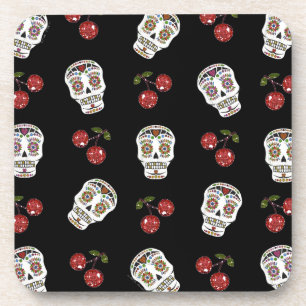 Dessous-de-verre RAB Rockabilly Sugar Skulls Cherries On Black