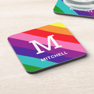 Dessous-de-verre Rainbow 8 Stripe Gay Pride Custom Monogram Initial