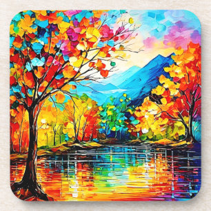 Dessous-de-verre Rainbow Autumn Lake Art