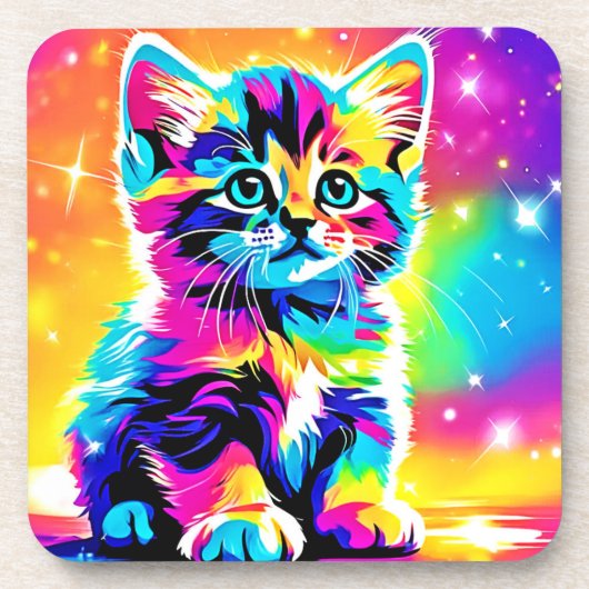 Dessous-de-verre Rainbow Kitten Portrait (Devant)