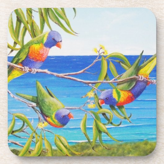 Dessous-de-verre Rainbow Lorikeet Beachy Blue Australian Peinture (Devant)