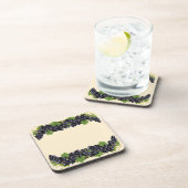 Dessous-de-verre Raisins bleu violet avec Feuilles verts sur beige (Côté Droit)