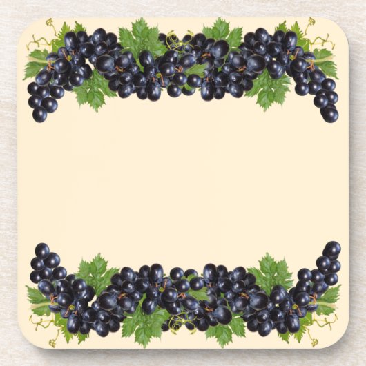 Dessous-de-verre Raisins bleu violet avec Feuilles verts sur beige (Devant)