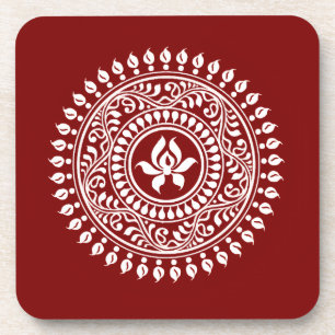 Dessous-de-verre Rangoli festif rouge et blanc
