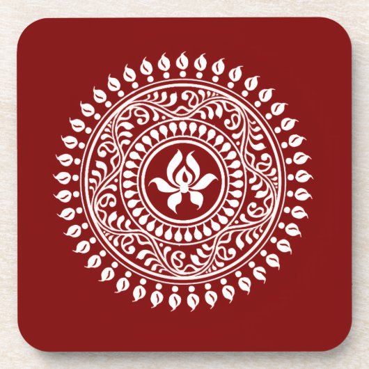 Dessous-de-verre Rangoli festif rouge et blanc (Devant)