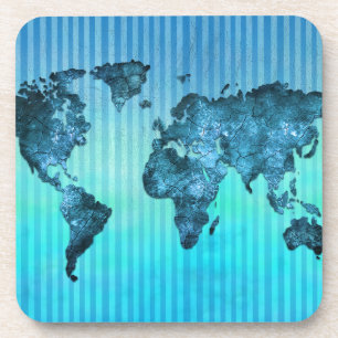 Dessous-de-verre Rayures bleues au néon de la carte   du monde