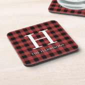 Dessous-de-verre Red Black Buffalo Plaid Monogram Holiday (Côté gauche)