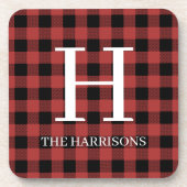 Dessous-de-verre Red Black Buffalo Plaid Monogram Holiday (Devant)