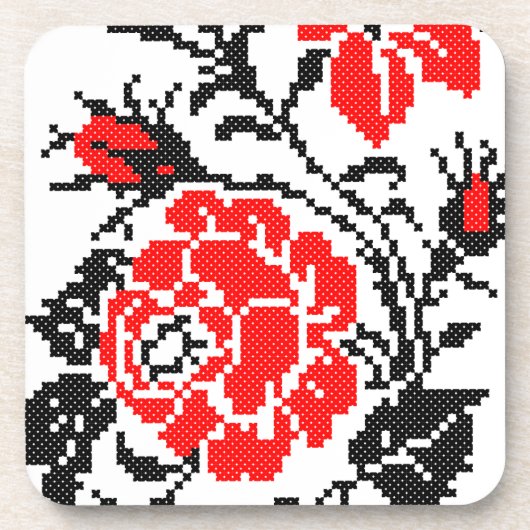 Dessous-de-verre Red & Black Rose cross-stitch Russian Pattern (Devant)