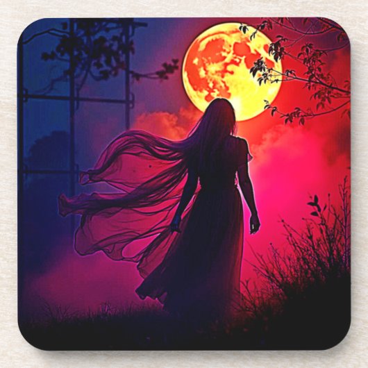 Dessous-de-verre Red Moon Shadow Woman Conception de mystère (Devant)
