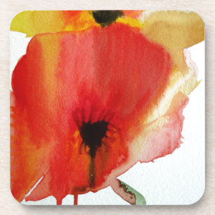 Dessous-de-verre Red Poppies aquarelle art floral moderne