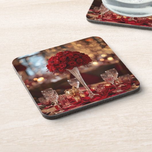 Dessous-de-verre Red Rose Valentine Romantic Aesthetic Coaster Set (Côté gauche)