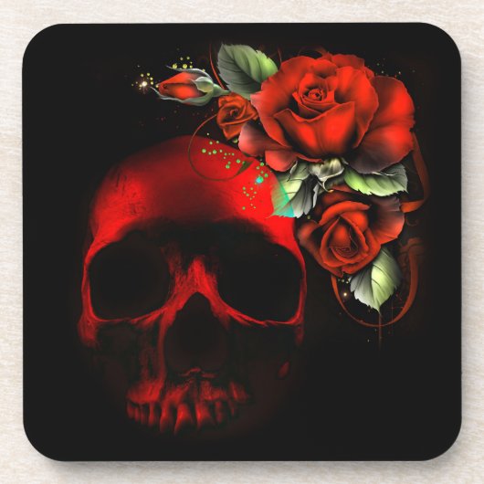 Dessous-de-verre Red skull and roses (Devant)