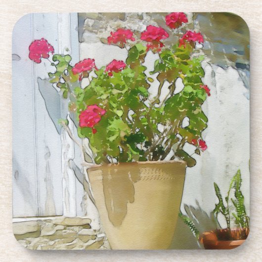 Dessous-de-verre Red watercolor geranium (Devant)