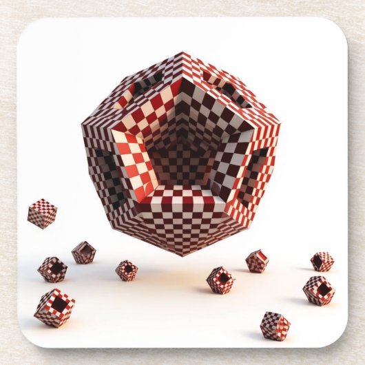Dessous-de-verre Red & White Checkerboard Geometric Objects (Devant)