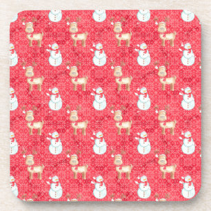 Dessous-de-verre Reindeer de Noël et Snowmen - Rouge