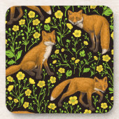 Dessous-de-verre Renards et papillons sur le noir (Devant)