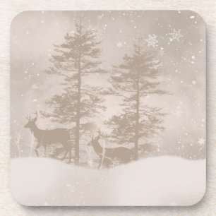 Dessous-de-verre Renne dans le paysage de neige de région boisée