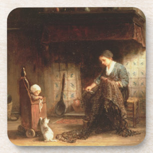Dessous-de-verre Réparant les filets (huile sur le panneau)