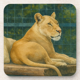 Dessous-de-verre Repos surveillé - Paire de lions dans le cadre du