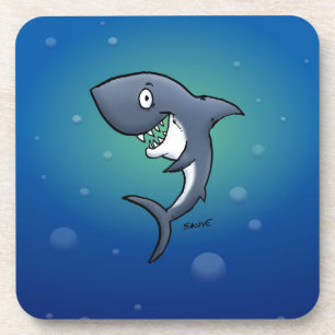 Dessous-de-verre Requin drôle souriant sur fond bleu