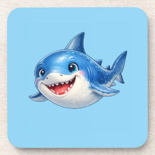 Dessous-de-verre Requin Kawaii Nageant Avec Joie Dans Une Mer Fanta