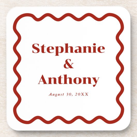 Dessous-de-verre Retro 1950s Wavy Edge Mariage rouge foncé (Devant)
